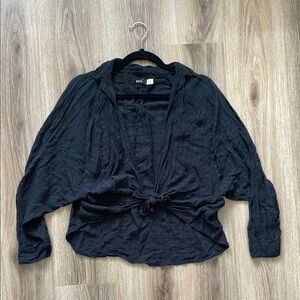 BDG Black Dolman Sleeve Tie Front Blouse